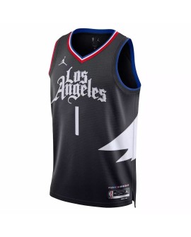 Men's LA Clippers Reggie Jackson #1 Jordan Brand Black 2022/23 Swingman Jersey - Statement Edition